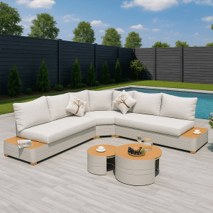 Loungeset Zanzibar Premium Wit Tuinset Hoekbank 6-persoons Aluminium/Hout – R24S03C
