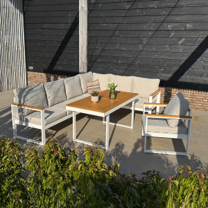 Loungeset Cube Diningset Wit Hoekbank Verstelbaar Aluminium/Hout - 22380W