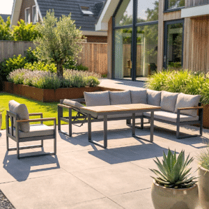 Loungeset Cube Antraciet Hoekbank Diningset Aluminium/Hout