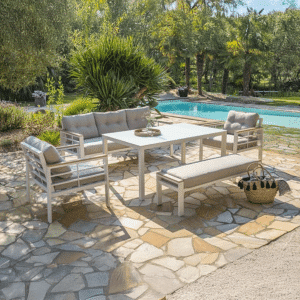 Diningset Blakes 7-Persoons Tuinset Wit Aluminium/Hout - 06260W