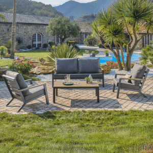 Loungeset Donnan Antraciet 5-persoons Tuinset Stoel-Bank Aluminium/Hout - 19370