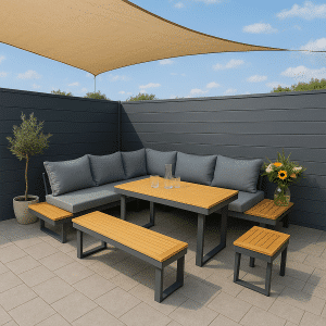 Loungeset Olympia Diningset Family Tuinset 5-delig Aluminium/Hout Hoekbank - 351311