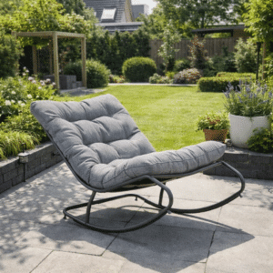 Schommelstoel Zenzi Zwart/Grijs Stof Indoor & Outdoor Relax Stoel