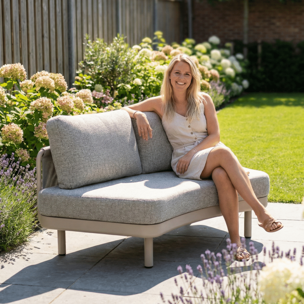 Loungeset Nanda Bankje Rond Warm Wit Hout 4200