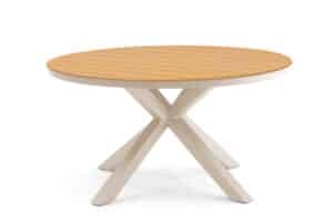 Eettafel Calgary Rond 140cm Warm Wit/Hout Dining Tuintafel - RP140W