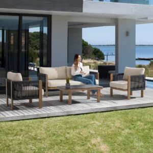 Loungeset SenS-Line Palermo Stoel-Bank Aluminium Houtlook – 82456