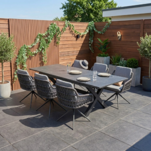 Diningset Monte Carlo Antraciet - Tuintafel 180-240cm + 6 Sevilla Draaibare Tuinstoelen