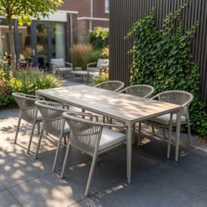 Diningset Vienna Warm Wit – Tuintafel 200cm + 6 Valencia Tuinstoelen (1)