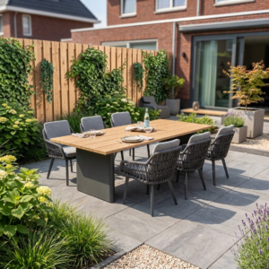 Tuinset 6 personen Riviera XL antraciet – aluminium tuintafel 240 cm + 6 stoelen met rugkussen