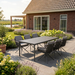Tuinset 6 personen Vienna antraciet – aluminium tuintafel 200 cm + 6 draaibare stoelen
