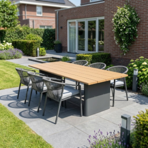 Tuinset voor 6 personen Riviera XL in antraciet – Tuintafel van aluminium (240 cm) + 6 stapelbare stoelen