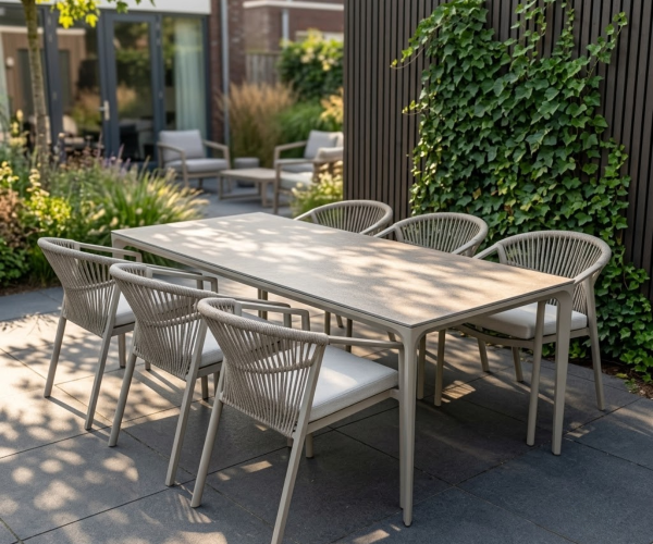 Diningset Vienna Warm Wit – Tuintafel 200cm + 6 Valencia Tuinstoelen (1)