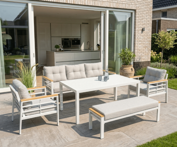 Diningset Blakes 7-Persoons Tuinset Wit Aluminium/Hout