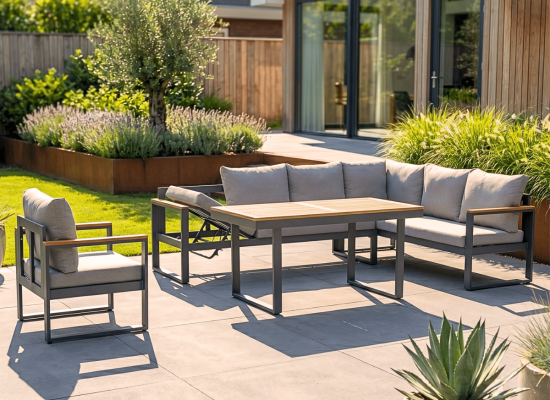 Loungeset Cube Antraciet Hoekbank Diningset Aluminium/Hout