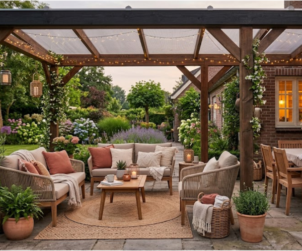 Overkapping inrichten met loungeset en tuinset: zo maak je er een sfeervolle buitenkamer van