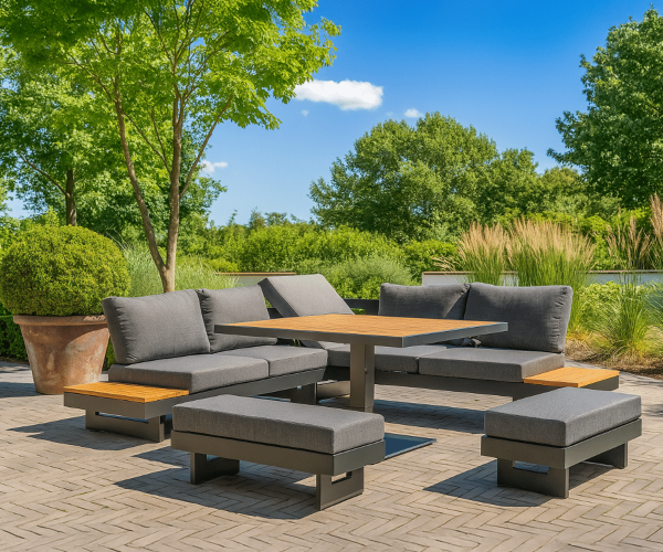 Luxe Lounge Diningset Toscane XXL - Verstelbare Tuinset Aluminium/Hout (incl. 2 bankjes) - 81950